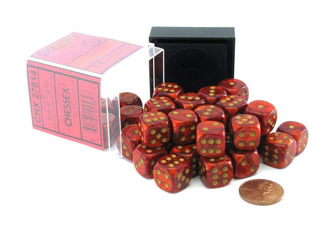 Gamers Guild AZ Chessex CHX27814 - Chessex 12mm Scarlet / Gold  Scarab Chessex