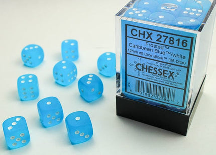 Gamers Guild AZ Chessex CHX27816 -  Chessex 12mm D6 Carribian Blue/White Frosted Chessex