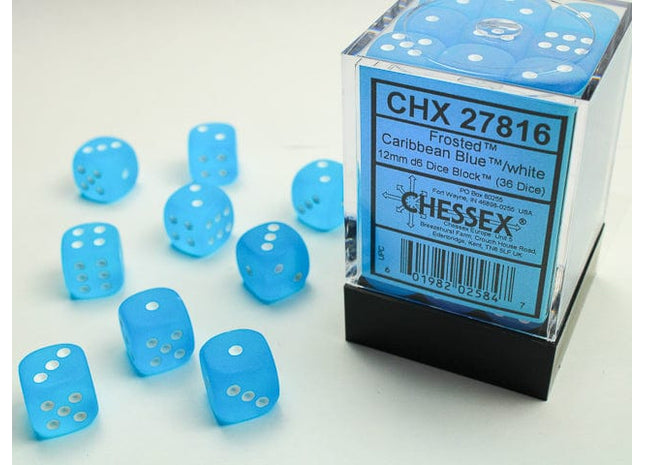 Gamers Guild AZ Chessex CHX27816 -  Chessex 12mm D6 Carribian Blue/White Frosted Chessex