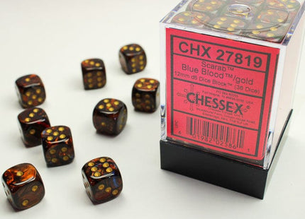 Gamers Guild AZ Chessex CHX27819 -  Chessex 12mm D6 Blue Blood/Gold Scarab Chessex