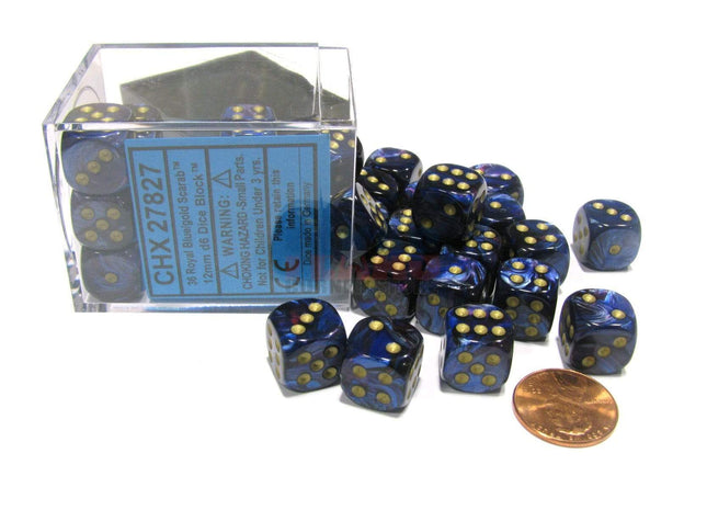 Gamers Guild AZ Chessex CHX27827 - Chessex 12mm Royal Blue / Gold Scarab Chessex