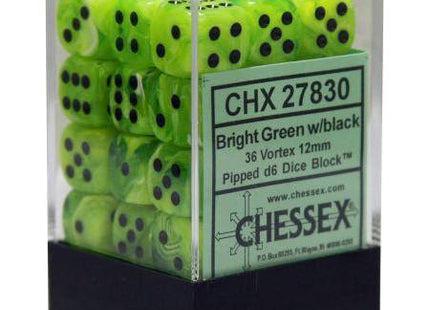 Gamers Guild AZ Chessex CHX27830 - Chessex  12mm Brt Green/Black Vortex Chessex