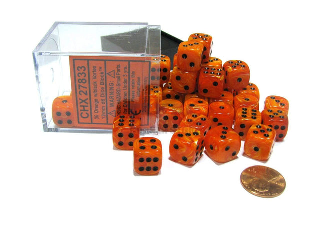 Gamers Guild AZ Chessex CHX27833 -  Chessex 12mm D6 Orange/Black Vortex Chessex