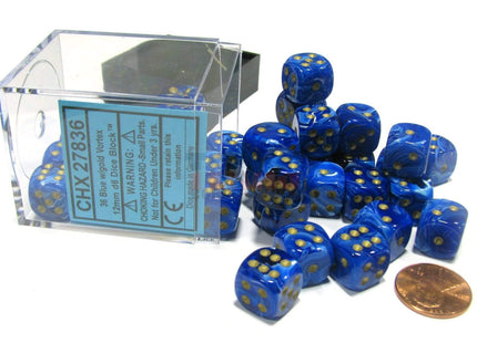 Gamers Guild AZ Chessex CHX27836 -  Chessex 12mm D6 Blue/Gold Vortex Chessex