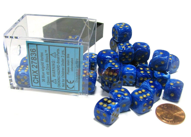 Gamers Guild AZ Chessex CHX27836 -  Chessex 12mm D6 Blue/Gold Vortex Chessex