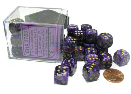 Gamers Guild AZ Chessex CHX27837 -  Chessex 12mm D6 Purple/Gold Vortex Chessex