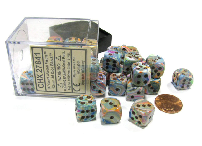 Gamers Guild AZ Chessex CHX27841 - Chessex 12mm Vibrant / Brown Festive Chessex