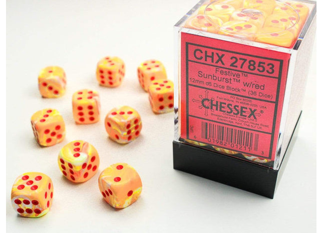 Gamers Guild AZ Chessex CHX27853 - Chessex 12mm Festive Sunburst/Red Chessex