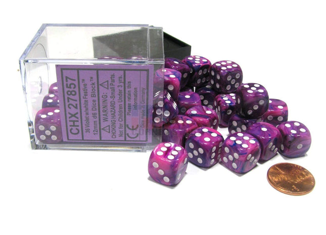 Gamers Guild AZ Chessex CHX27857 - Chessex 12mm Violet/ White Festive Chessex