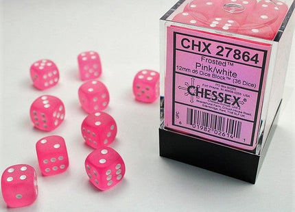 Gamers Guild AZ Chessex CHX27864 -  Chessex 12mm D6 Pink/White Frosted Chessex