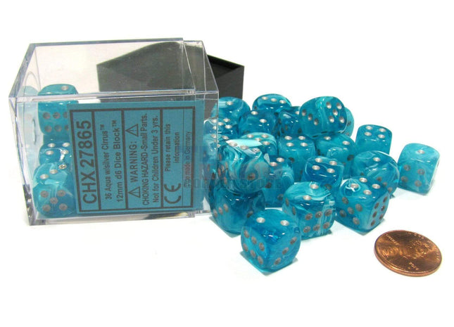 Gamers Guild AZ Chessex CHX27865 -  Chessex 12mm Aqua/Silver Cirrus Chessex