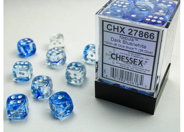 Gamers Guild AZ Chessex CHX27866 -  Chessex 12mm D6 Dark Blue/White Nebula Chessex