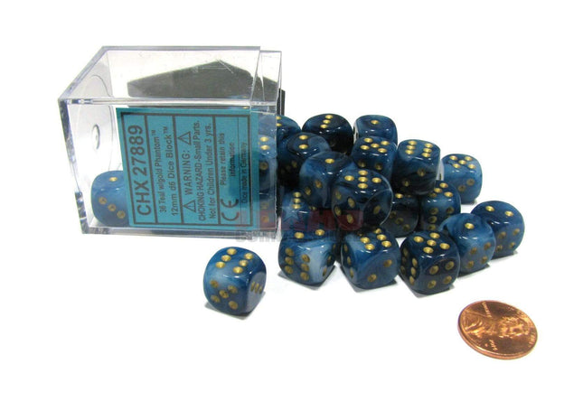 Gamers Guild AZ Chessex CHX27889 - Chessex 12mm Teal / Gold Phantom Chessex
