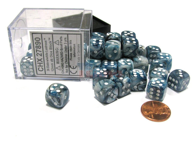 Gamers Guild AZ Chessex CHX27890 - Chessex 12mm Slate / White Lustrous Chessex