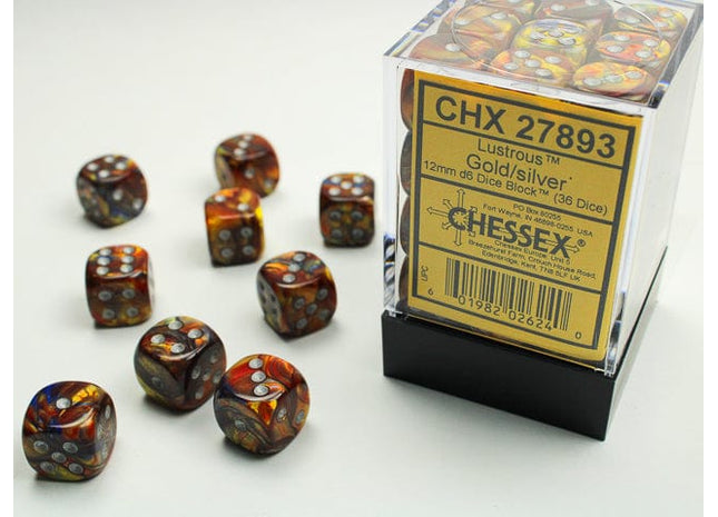 Gamers Guild AZ Chessex CHX27893 -  Chessex 12mm D6 Gold/Silver Lustrous Chessex