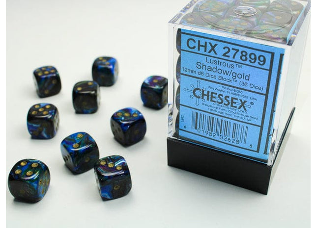 Gamers Guild AZ Chessex CHX27899 -  Chessex 12mm D6 Shadow/Gold Lustrous Chessex
