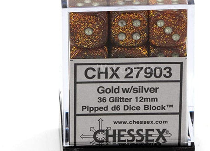 Gamers Guild AZ Chessex CHX27903 – Chessex 12mm Block Glitter Gold/Silver Chessex