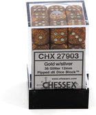 Gamers Guild AZ Chessex CHX27903 – Chessex 12mm Block Glitter Gold/Silver Chessex