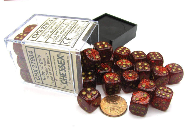 Gamers Guild AZ Chessex CHX27904 – Chessex 12mm Block Glitter Ruby/Gold Chessex