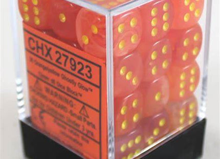 Gamers Guild AZ Chessex CHX27923 -  Chessex 12mm D6 Orange/Yellow Ghostly Glow Chessex