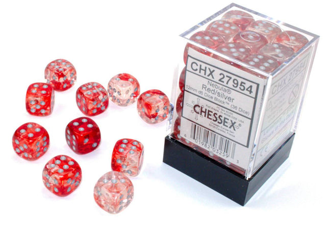 Gamers Guild AZ Chessex CHX27954 - Chessex 12mm Nebula Red Silver Luminary Chessex