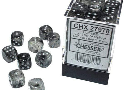 Gamers Guild AZ Chessex CHX27978 - Chessex 12mm Borealis Lt Smoke Silver Luminary Chessex
