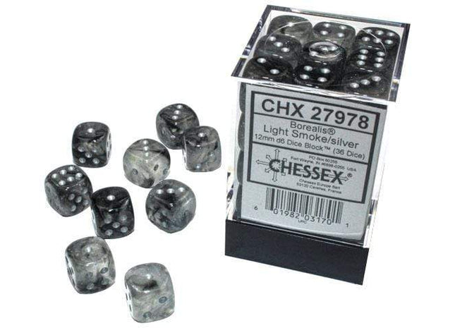 Gamers Guild AZ Chessex CHX27978 - Chessex 12mm Borealis Lt Smoke Silver Luminary Chessex