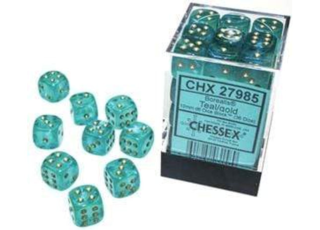 Gamers Guild AZ Chessex CHX27985 - Chessex 12mm D6 Borealis Teal Gold Luminary Chessex
