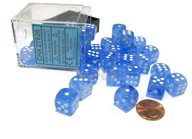 Gamers Guild AZ Chessex CHX27986 - Chessex 12mm D6 Borealis Sky Blue White Luminary Chessex