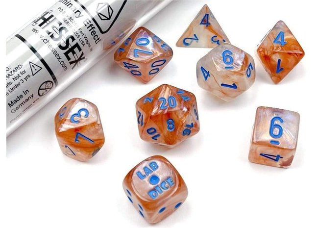 Gamers Guild AZ Chessex CHX30045 - Chessex Lab Dice: Borealis Luminary Rose Gold/ Light Blue Chessex