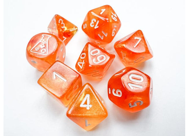 Gamers Guild AZ Chessex CHX30052 Chessex Lab Dice: Borealis Blood Orange/white Luminary Chessex