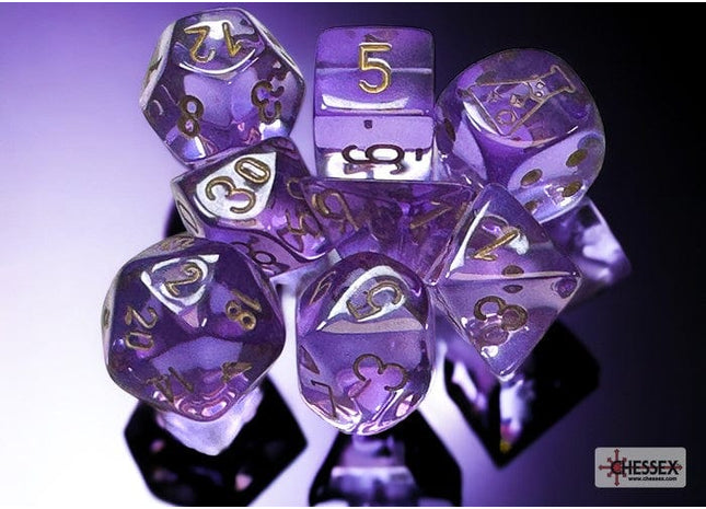 Gamers Guild AZ Chessex CHX30059 Chessex Lab Dice: Translucent Lavender/gold Chessex