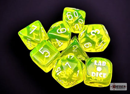 Gamers Guild AZ Chessex CHX30061 Chessex Lab Dice: Translucent Neon Yellow/white Chessex