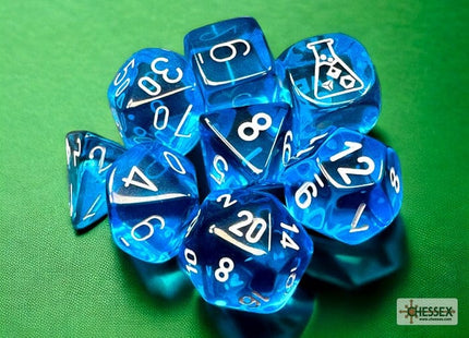 Gamers Guild AZ Chessex CHX30063 Chessex Lab Dice: Translucent Tropical Blue/white Chessex