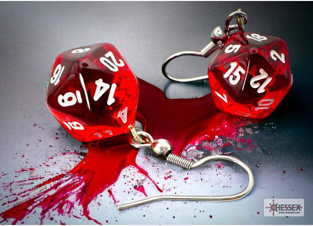 Gamers Guild AZ Chessex CHX54201 - Hook Earrings Translucent Red Mini-Poly d20 Pair Chessex
