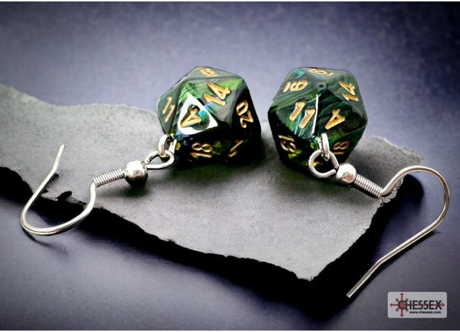 Gamers Guild AZ Chessex CHX54204 - Hook Earrings Scarab® Jade Mini-Poly d20 Pair Chessex