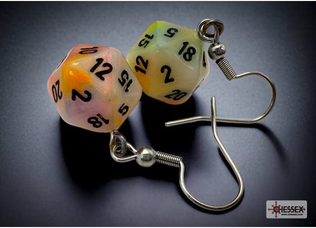 Gamers Guild AZ Chessex CHX54206 - Hook Earrings Festive® Circus™ Mini-Poly d20 Pair Chessex