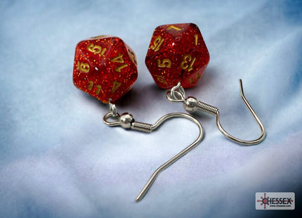 Gamers Guild AZ Chessex CHX54208 - Hook Earrings Glitter Ruby Mini-Poly d20 Pair Chessex