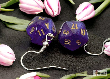 Gamers Guild AZ Chessex CHX54212 - Hook Earrings Borealis Royal Purple Mini-Poly d20 Pair Chessex