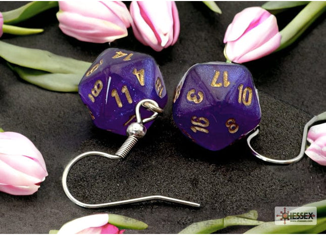 Gamers Guild AZ Chessex CHX54212 - Hook Earrings Borealis Royal Purple Mini-Poly d20 Pair Chessex