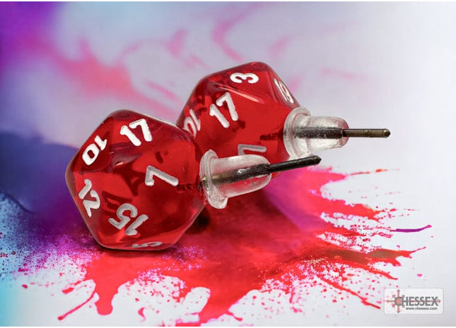 Gamers Guild AZ Chessex CHX54501 -  Stud Earrings Translucent Red Mini-Poly d20 Pair Chessex