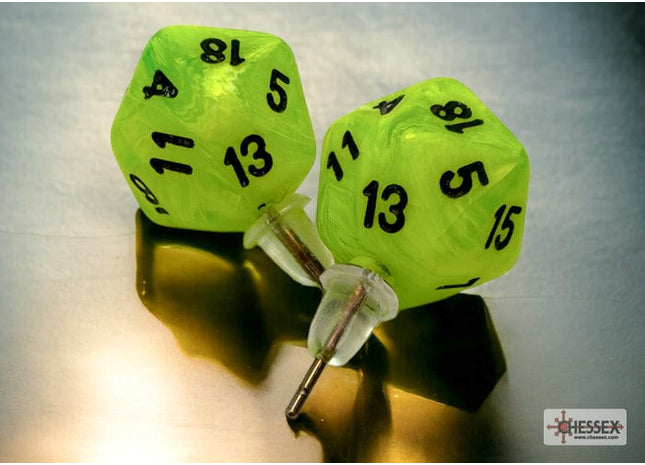 Gamers Guild AZ Chessex CHX54505 -  Stud Earrings Vortex® Bright Green Mini-Poly d20 Pair Chessex