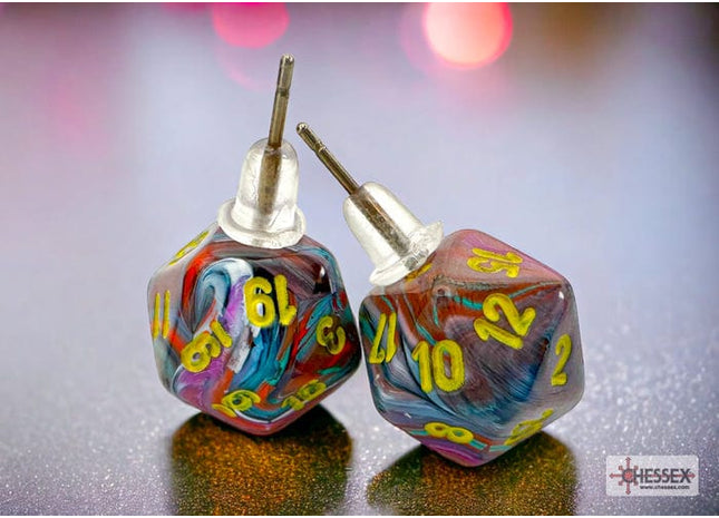 Gamers Guild AZ Chessex CHX54507 - Stud Earrings Festive® Mosaic Mini-Poly d20 Pair Chessex