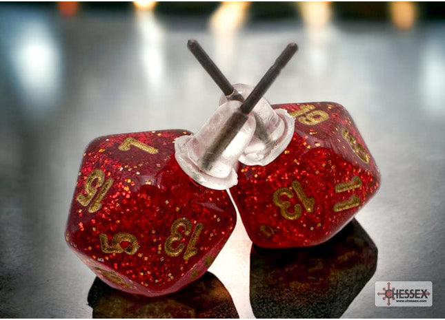 Gamers Guild AZ Chessex CHX54508 - Stud Earrings Glitter Ruby Mini-Poly d20 Pair Chessex