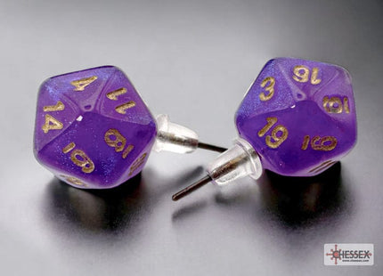 Gamers Guild AZ Chessex CHX54512 - Stud Earrings Borealis Royal Purple Mini-Poly d20 Pair Chessex