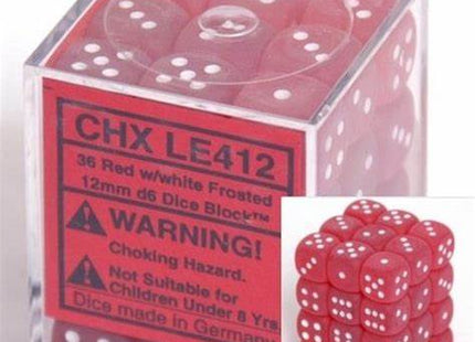 Gamers Guild AZ Chessex CHXLE412 -  Chessex 12mm D6 Red/White Frosted Chessex