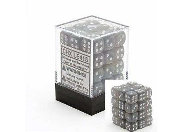 Gamers Guild AZ Chessex CHXLE415 -  Chessex 12mm D6 Smoke/White Frosted Chessex