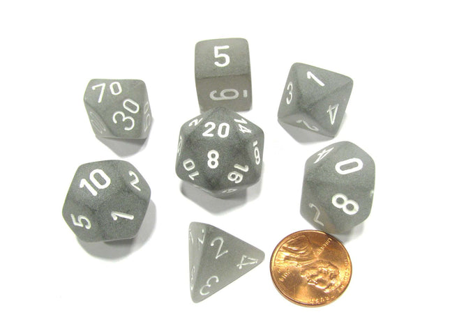 Gamers Guild AZ Chessex CHXLE431 - Chessex 7 Die Set Smoke / White Frosted Chessex