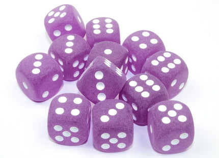 Gamers Guild AZ Chessex CHXLE433 - Frosted™ 16mm d6 Purple/white Dice Block™ (12 dice) Chessex