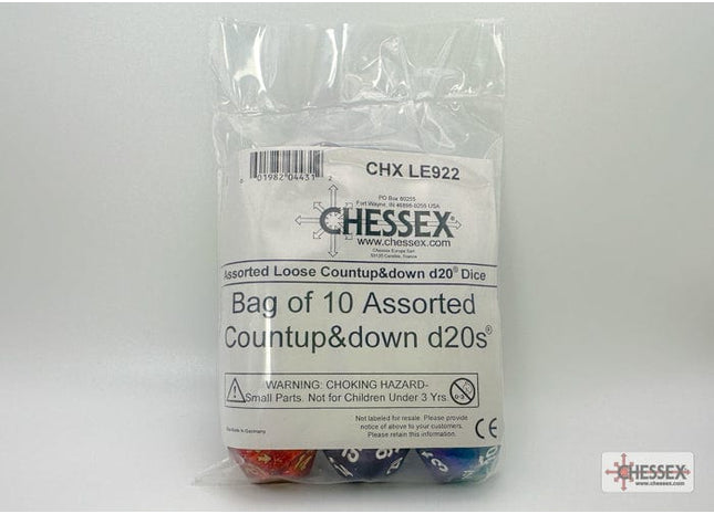 Gamers Guild AZ Chessex CHXLE922 -  Chessex Bag of 10 Count-up and down d20s Chessex
